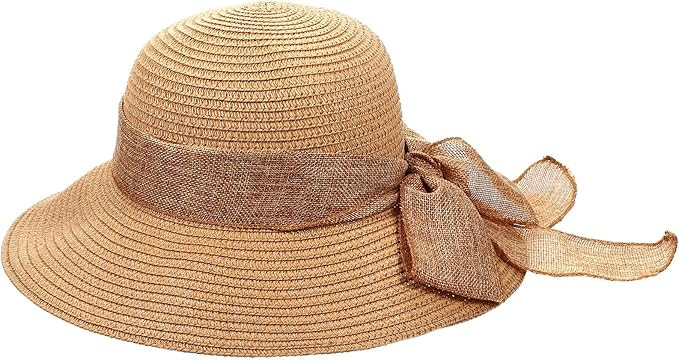 Sun Protection Straw Hat for Women with Bowknot, Khaki Woven Beach Cap, Medium Size 56-58cm, Summ... | Amazon (US)