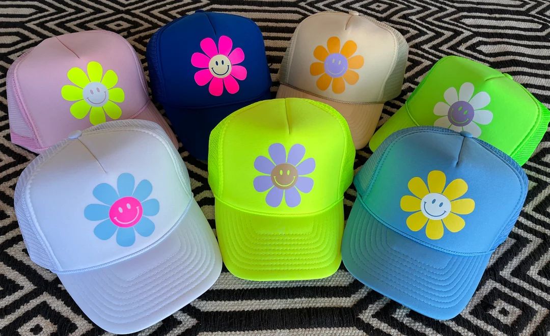 Smiley Face Trucker Hat, Smiley Face Hat, Smiley Hat, Trucker Hat, Mother’s Day Gift, Smiley Fa... | Etsy (US)