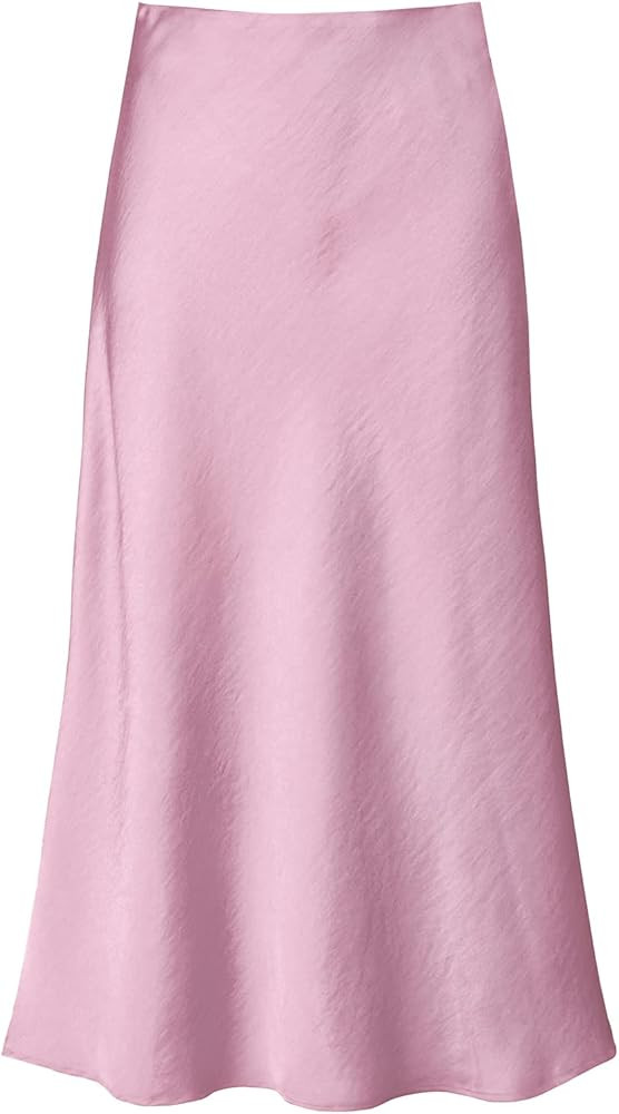 Modegal Women's Satin High Waist Hidden Elasticized Waistband Flared Casual A Line Midi Skirt | Amazon (US)