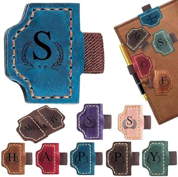 Custom Bygone Mark Bookmark with Pen Holder, 26 Letters Name Initial Personalized Magnetic Leathe... | Amazon (US)