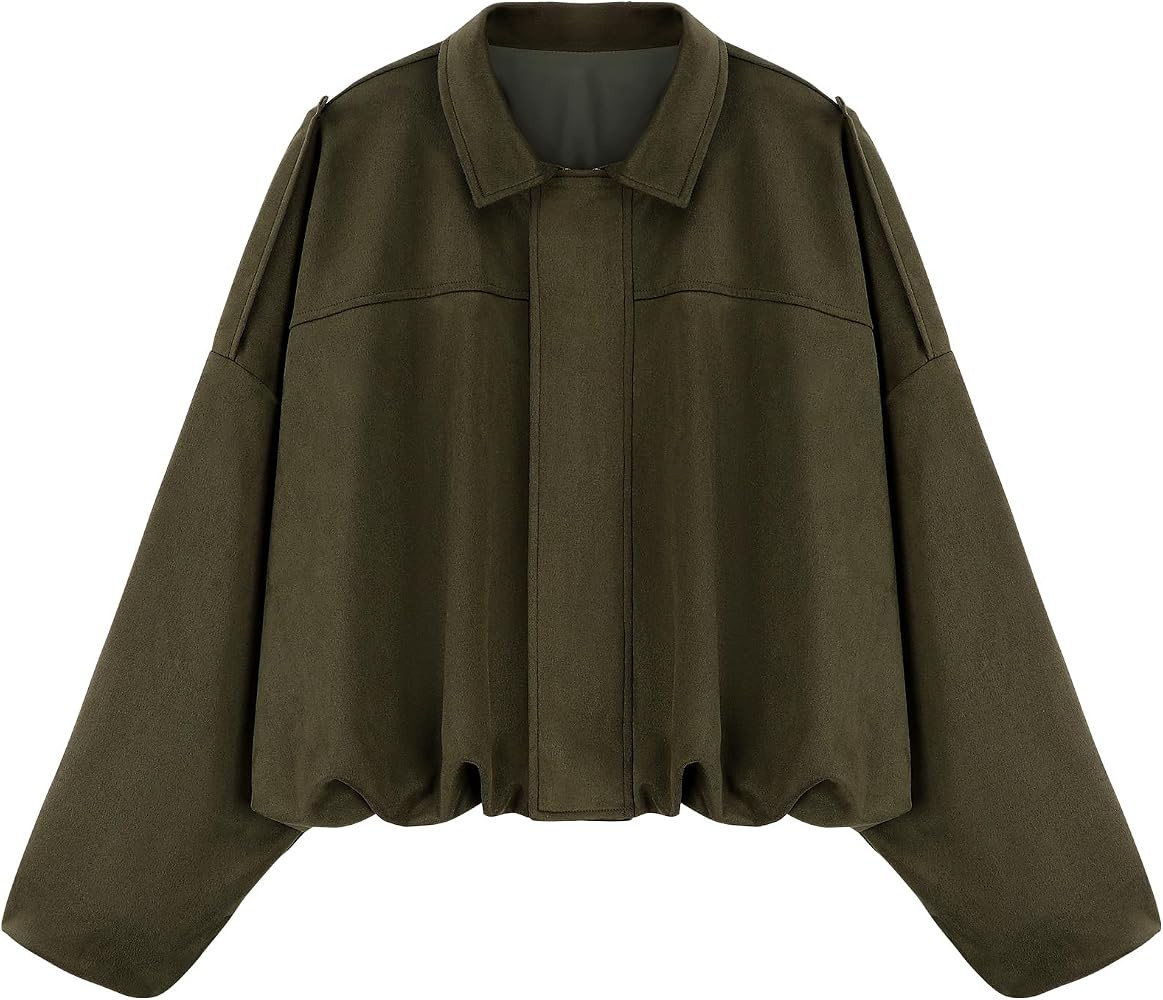 WERFORU Women's Faux Suede Bomber Jacket Casual Pilot Coat Oversized Spring Fall Batwing Long Sle... | Amazon (UK)