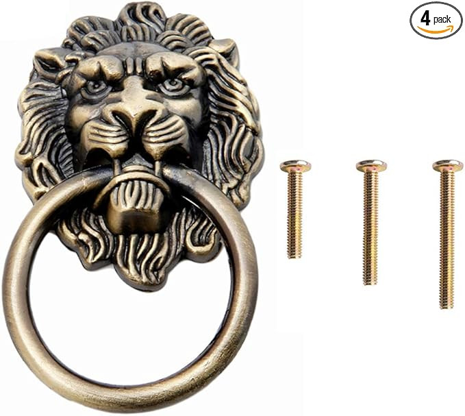 4 Pack 2" x 3.5" Bronze Lion Head Drawer Pulls, Cabinet Ring Pulls with 3 Size Screws for Door Dr... | Amazon (US)