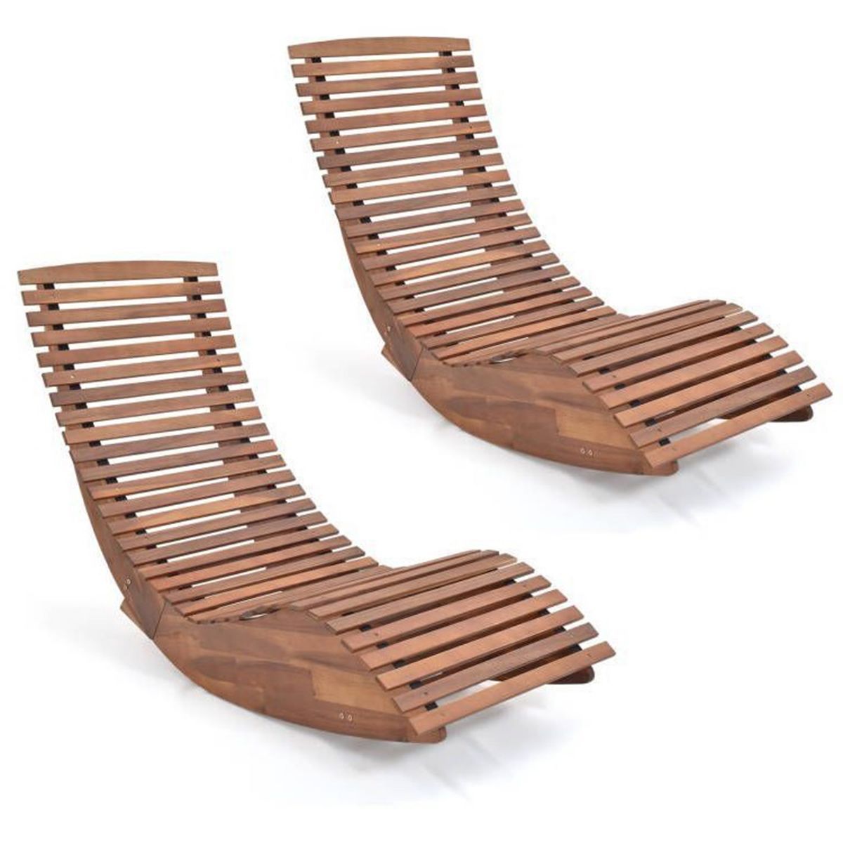 Tangkula Set of 2 Acacia Wood Patio Chaise Lounge Chair Outdoor Rocking Chair w/ Slatted Design | Target
