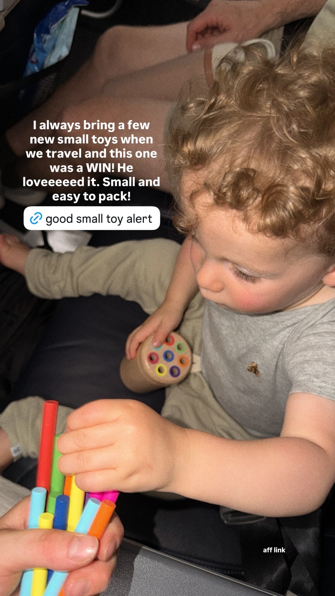 I always bring a few new small toys when we travel and this one was a WIN! He loveeeeed it. Small and easy to pack!  aff link