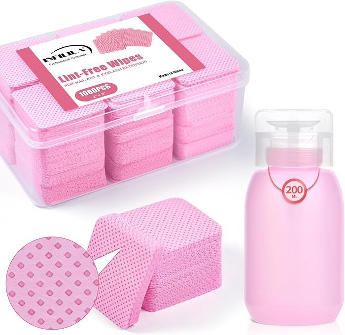 NXJ INFILILA 1080PCS Lint Free Nail Wipes Kit, Pink Gel Nail Polish Remover Set with 1PCS Acetone... | Amazon (US)