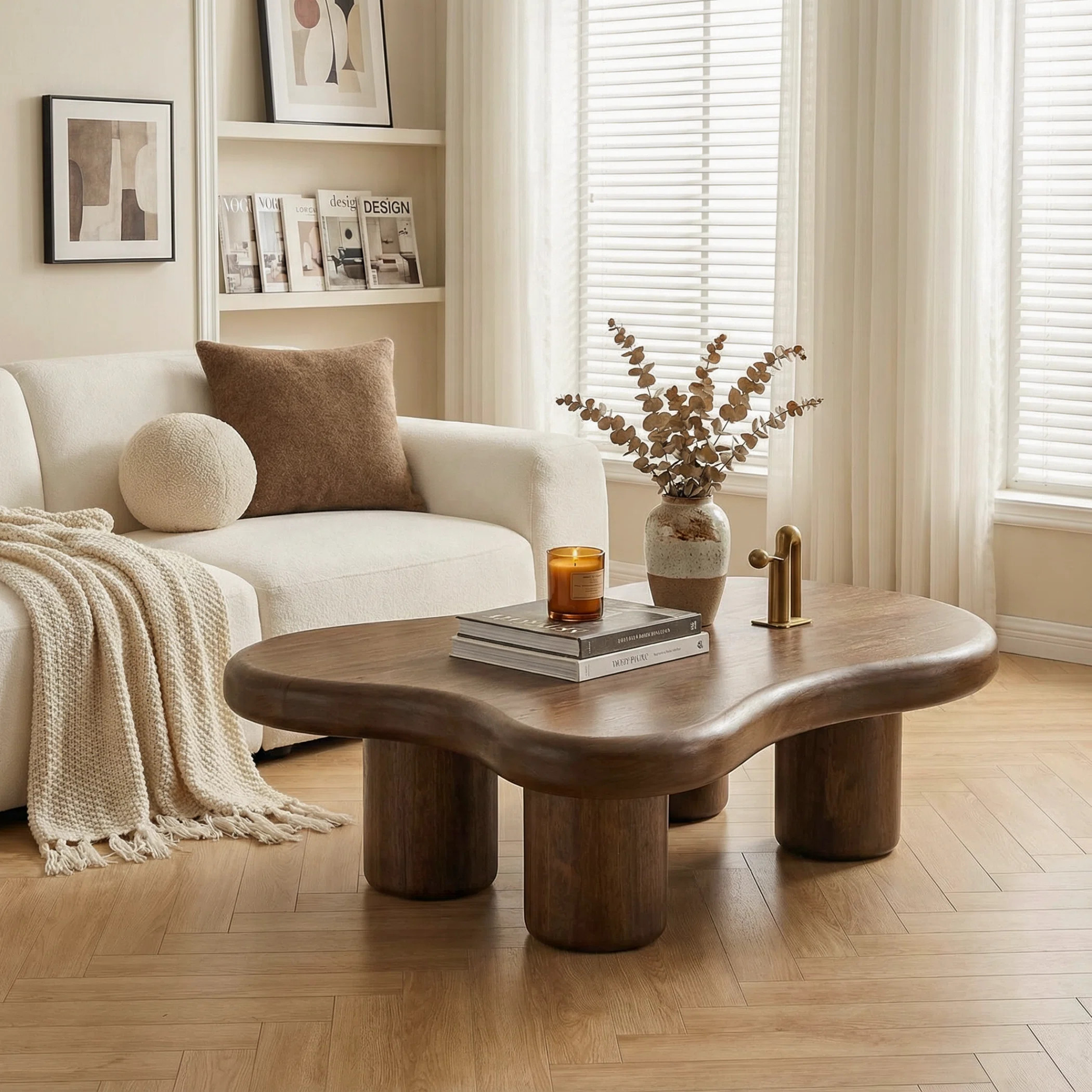 48.4Inch Cloud Shape Brown Four Leg Coffee Table, Solid Wood Coffee Table For Livingroom | Wayfair North America