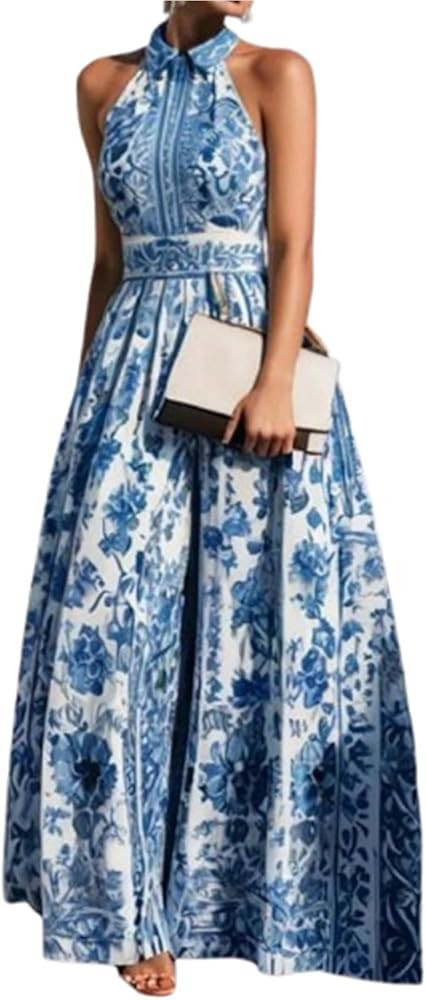 Women's Print Bohemian Dresses Sexy Sleeveless Maxi Dress Casual Loose A-Line Long Formal Party E... | Amazon (US)