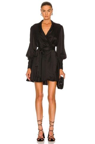 Zimmermann Silk Wrap Mini Dress in Black | FWRD | FWRD 