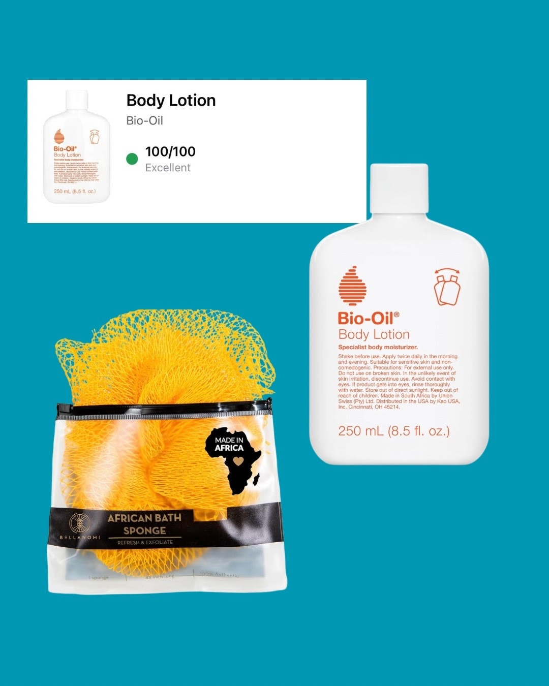 My favorite products to make my skin silky smooth. I use the loofah in the shower, it has tiny beads that exfoliate your skin but doesn’t hold onto bacteria, then I use the lotion as soon as I get out even on my feet and it’s so good 