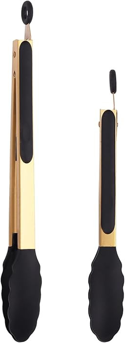 Stainless Steel Classic Kitchen Serving Food Party Gold Tongs 9" and 12" Cooking Tong with BPA Fr... | Amazon (US)