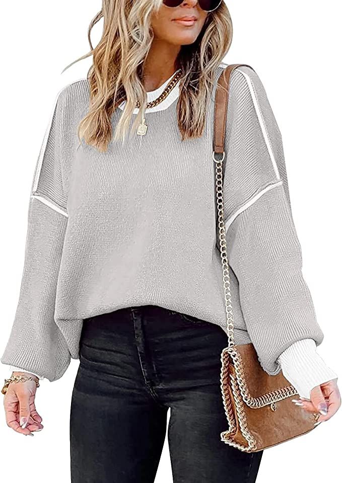 ETCYY Oversized Sweaters for Women Fall 2022 Trendy Crewneck Batwing Long Sleeve Knit Tops Side S... | Amazon (US)