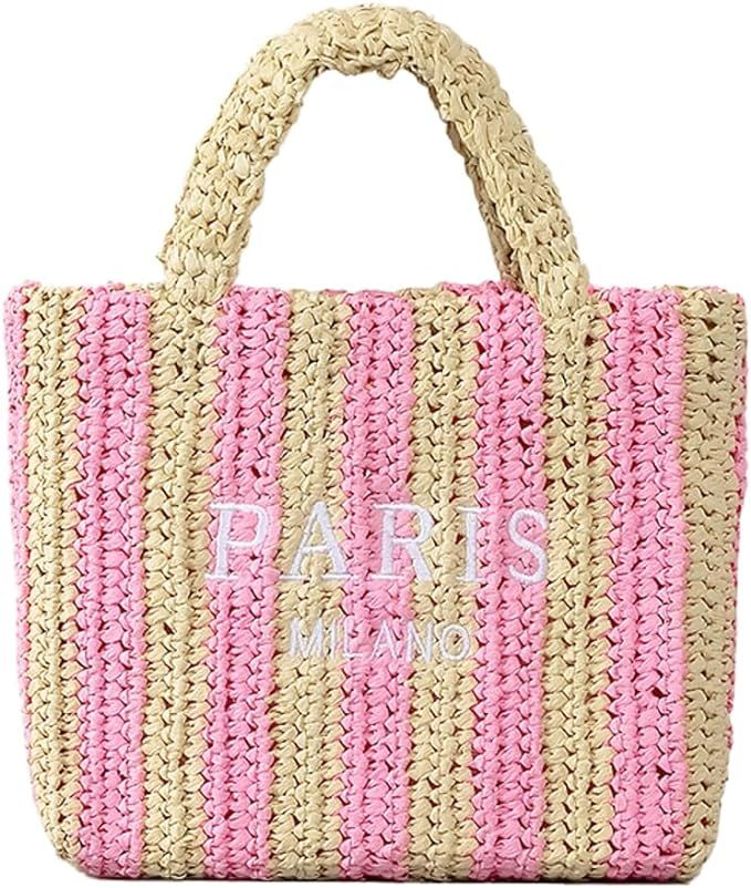 Caistre Straw Tote Bag for Women Summer Bright Color Hobo Beach Bag Woven Crochet Straw Shoulder ... | Amazon (US)