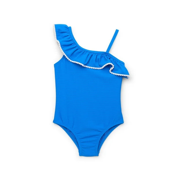 Wonder Nation Baby and Toddler Girls Asymmetrical Ruffle One Piece Swimsuit with UPF50+, Sizes 12... | Walmart (US)