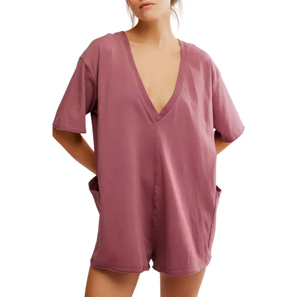 Free People Hot Shot Tee Romper in Clove at Nordstrom, Size X-Small | Nordstrom