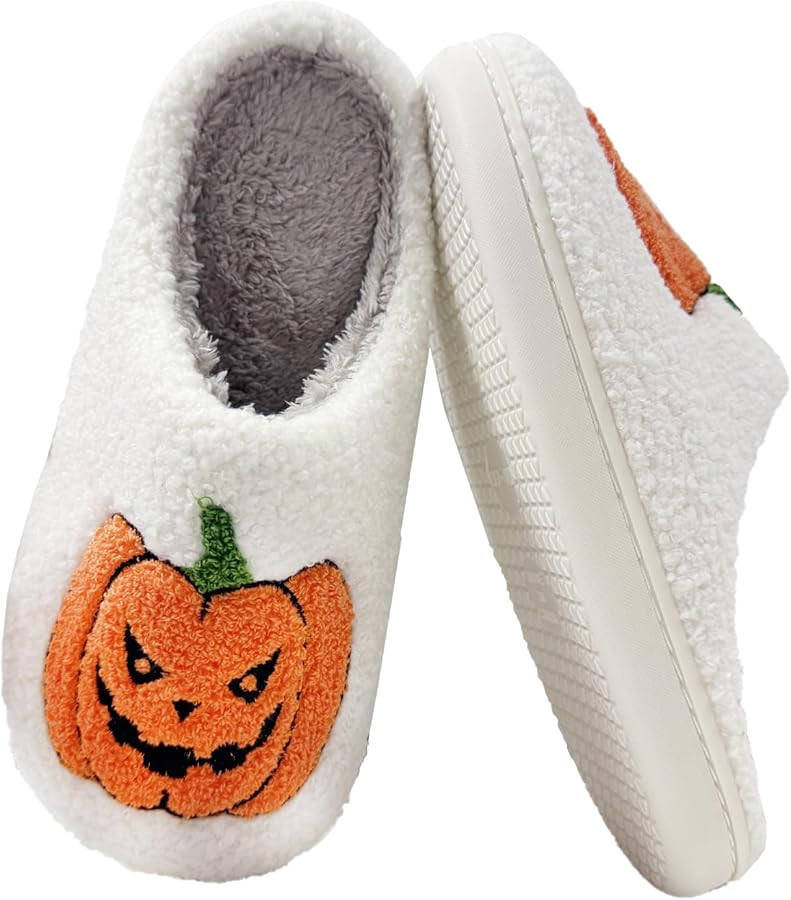 Halloween Slippers For Women Men,Fluffy Warm Fall Pumpkin Cute Cookie Cozy House Slipper,Plush Sp... | Amazon (US)