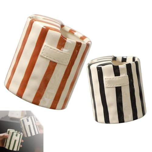 EYDHCN Retro Striped Hand-Painted Ceramic Mark Hand-Held Cup, Heat-Resistant Non-Slip Retro Striped Hand Painted Ceramic Mug,Porcelain Coffee Cup for Kitchen and Dining (Black+Red) | Amazon (US)
