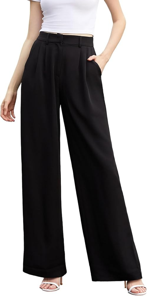 Wide Leg Pants for Women | High Waisted Trousers with Pockets | Comfortable Casual Business Work ... | Amazon (US)