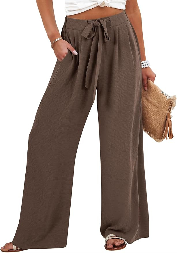 Caracilia Women Wide Leg Palazzo Pants Summer High Waist Flowy Casual Trousers Loose Lounge Beach... | Amazon (US)