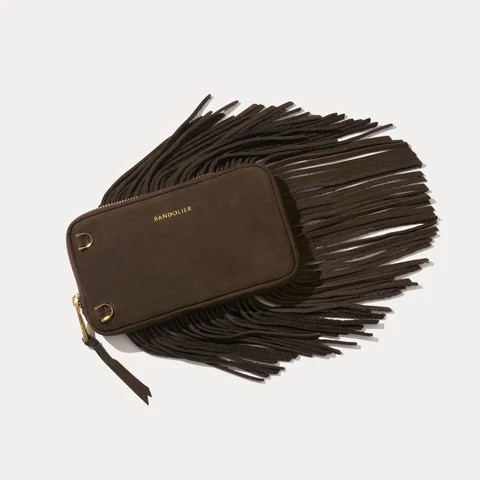 Fringe Expanded Pouch - Chocolate Suede/Gold | Bandolier