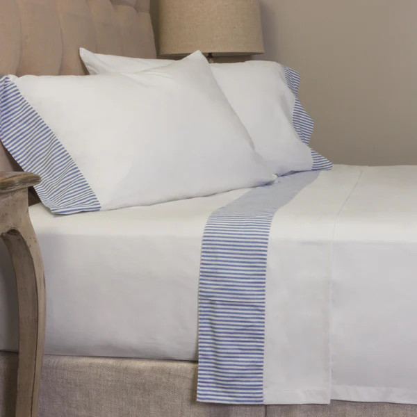 Cotton Percale White with Blue Stripe Sheet Set | Bed Bath & Beyond