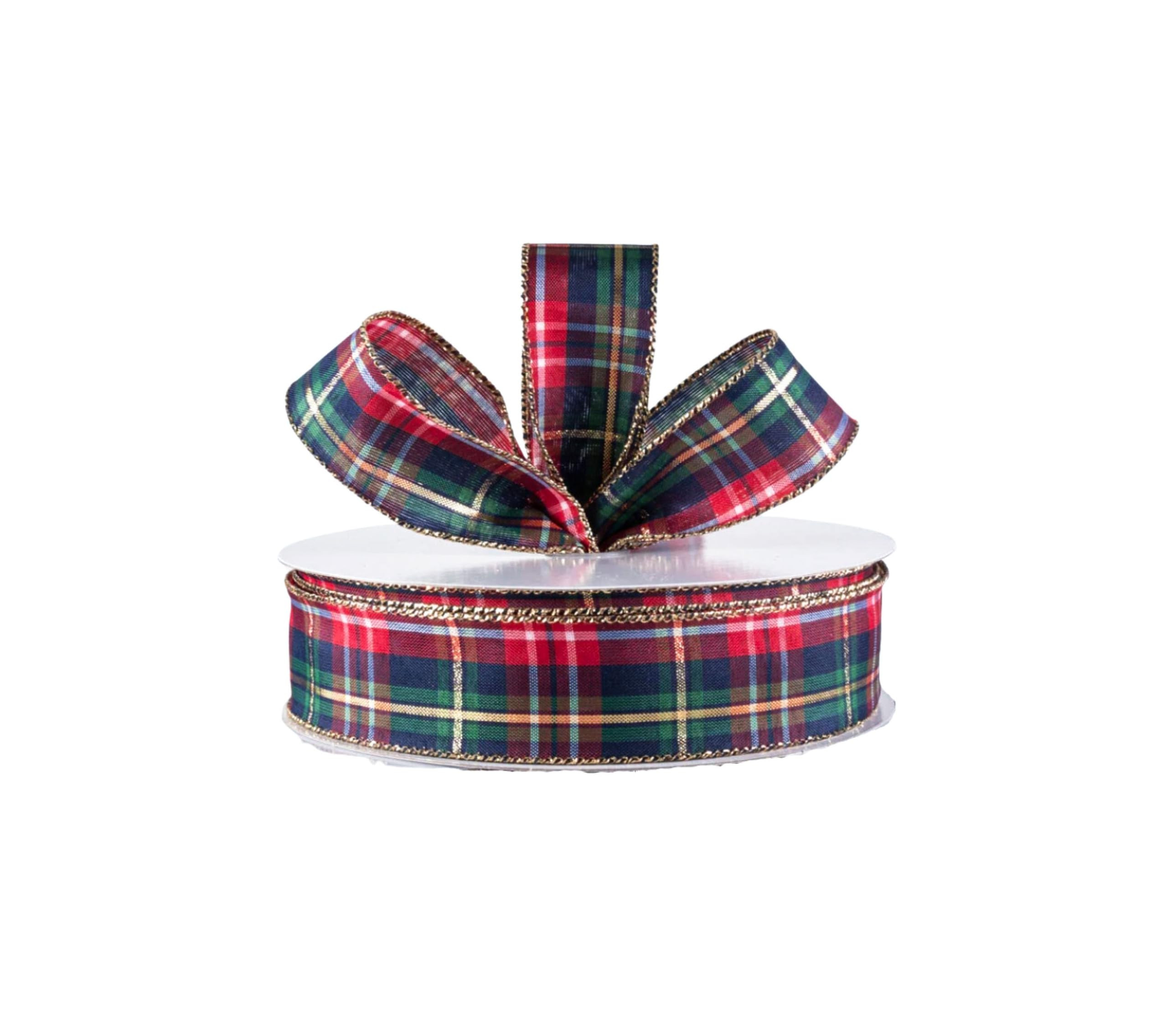 Christmas Navy Blue Red Green Plaid Wired Ribbon, 1.5 Inch Wired Holiday Ribbon for Wreaths, Craf... | Amazon (US)