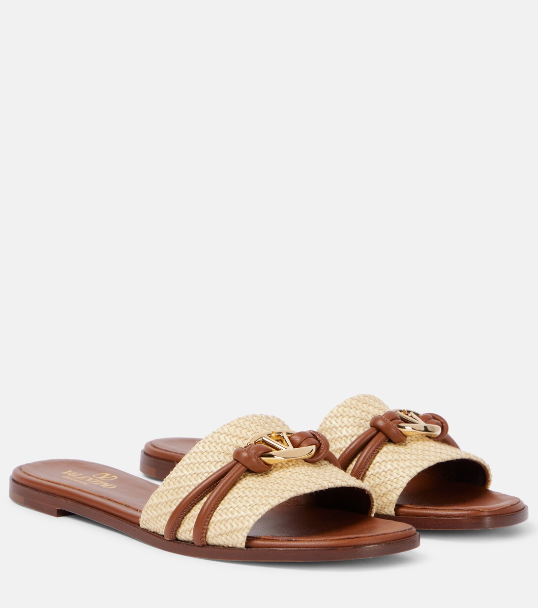 VLogo raffia-trimmed leather slides | Mytheresa (UK)