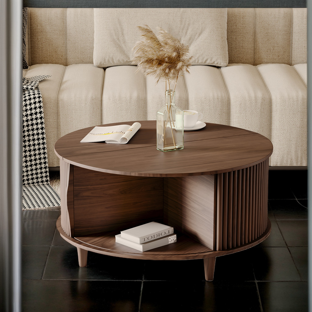 JOINICE Mid Century Modern Round Flip Top Coffee Table with Storage,for Living Room,Walnut | Walmart (US)