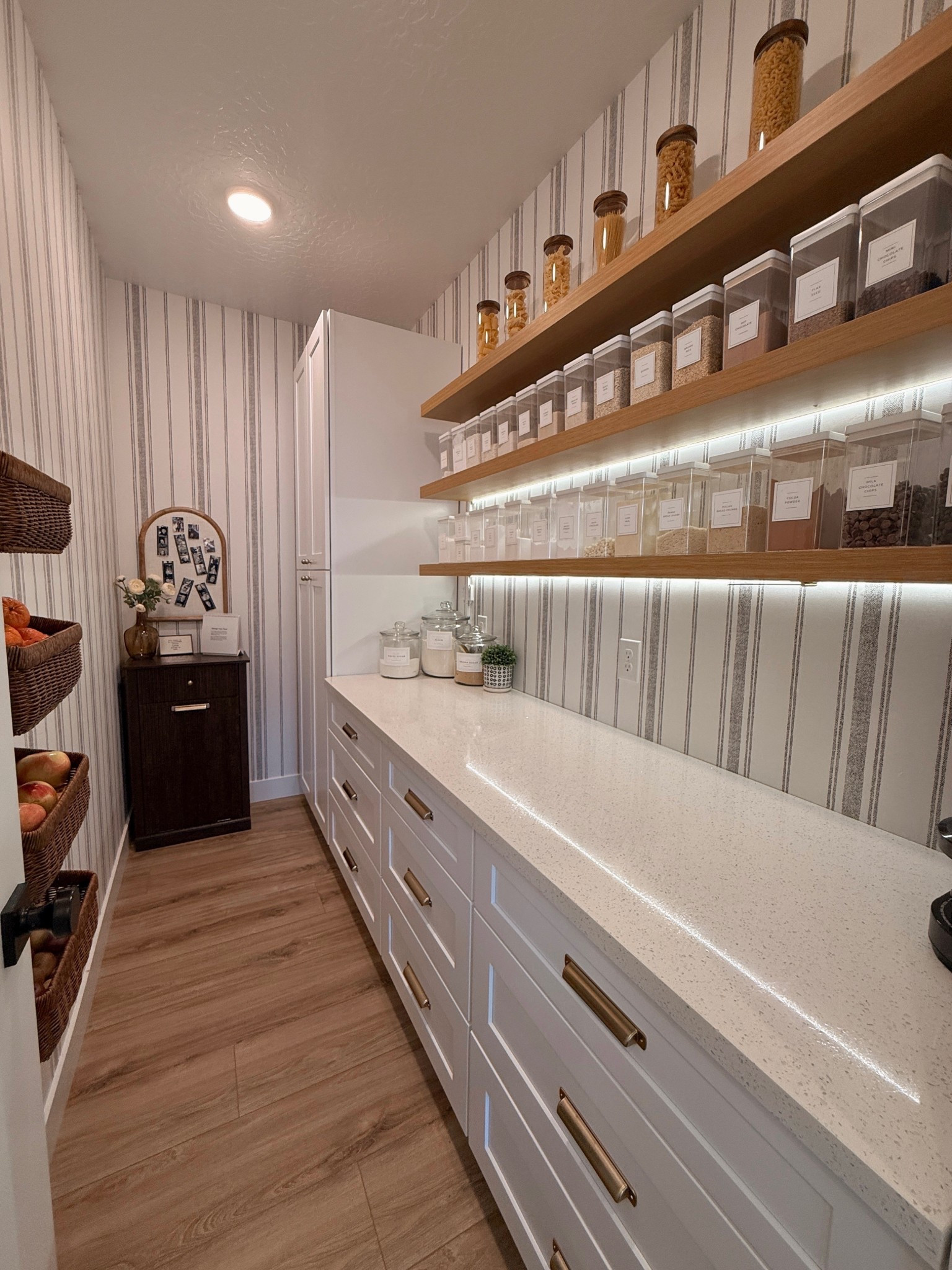 This wallpaper completely changed the feel of this space. The soft stripe adds just enough pattern to make it interesting, but it still feels classic and timeless. I love how it gives this little corner personality without overwhelming it. Such an easy way to elevate a pantry, hallway, or mudroom.

neutral striped wallpaper, peel and stick wallpaper, pantry makeover, mudroom decor, classic home style, cottage inspired, subtle pattern walls, home refresh ideas

#LTKHome #LTKSeasonal #LTKfoodie