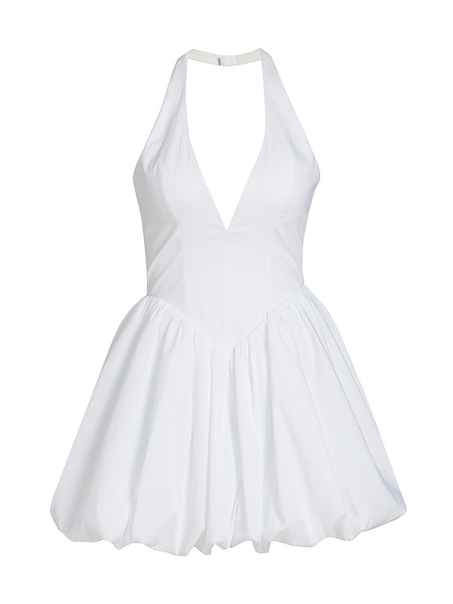 Women's Tuberose Cotton-Blend Halterneck Minidress - White - Size Large | Saks Fifth Avenue