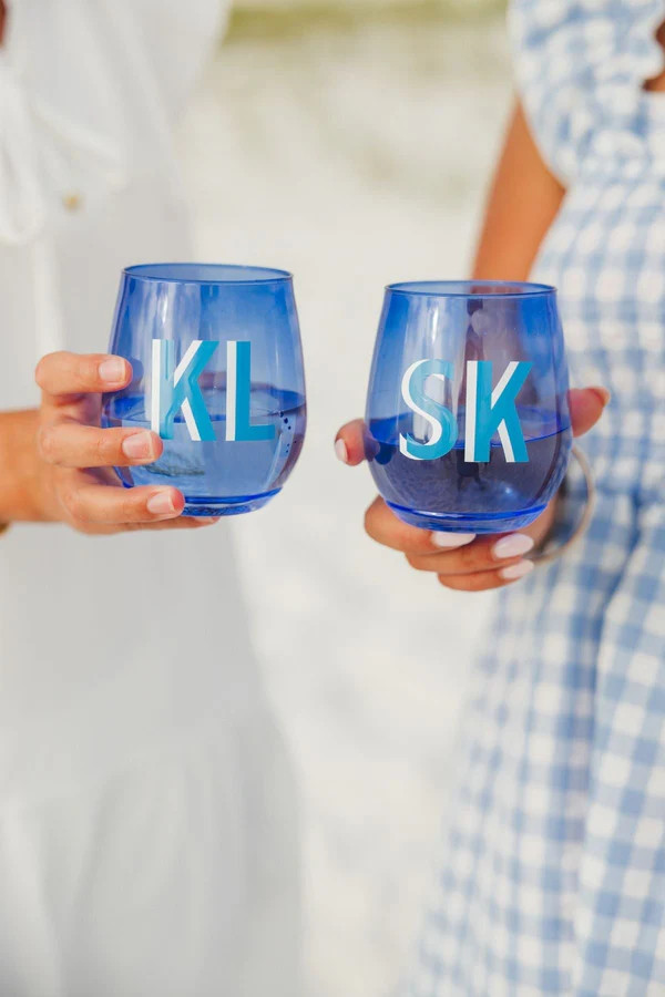 Monogrammed 14 oz Colored Stemless Wine Glass (Set of 4) | Sprinkled With Pink