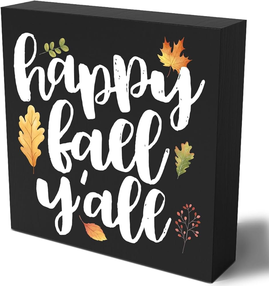 Funny Autumn Leaves Wooden Box Sign Plaque Happy Fall Y'all Wood Box Sign Rustic Art Home Shelf D... | Amazon (US)