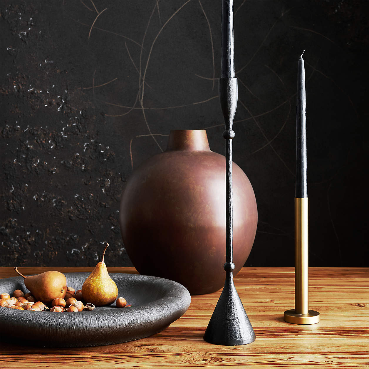 Ferric Black Metal Taper Candle Holders, Set of 3 + Reviews | Crate & Barrel | Crate & Barrel