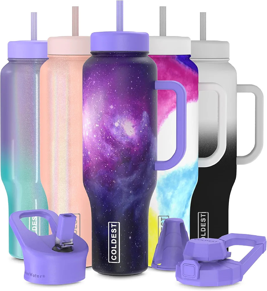 Coldest Tumbler with Handle and Straw Lid | 3 Lids Insulated Reusable Stainless Steel Water Bottl... | Amazon (US)