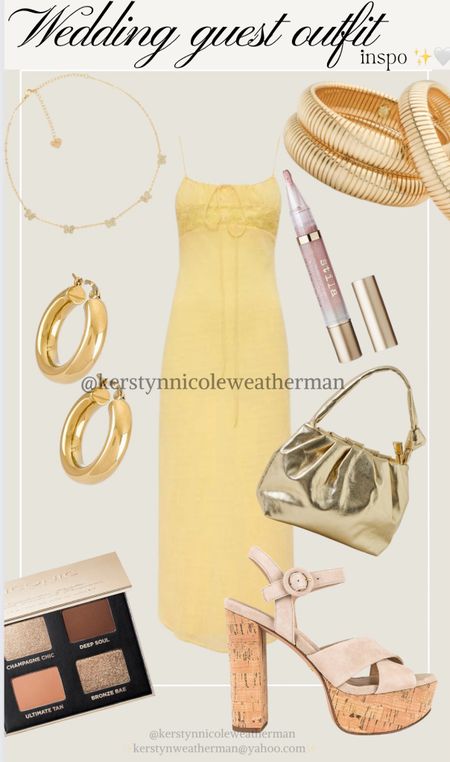 Wedding guest dress
Yellow dress
Gold accessories 



#LTKFestival #LTKparties #LTKwedding