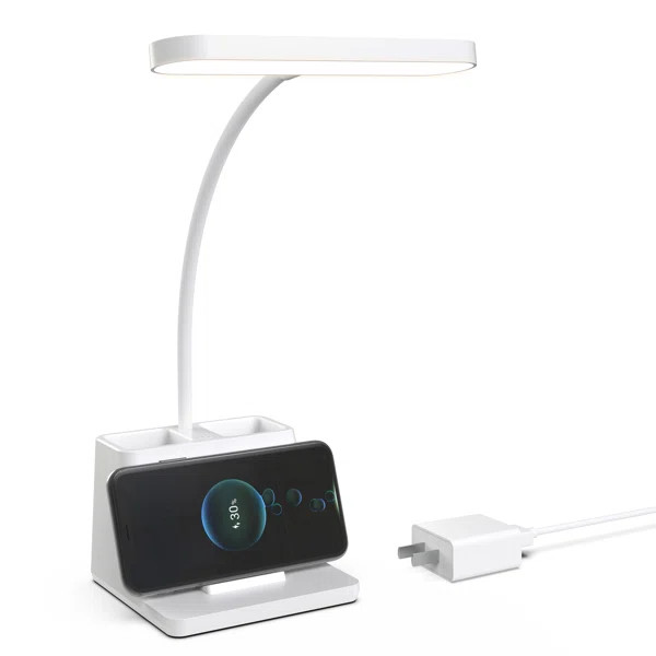 15" White Desk Lamp with Wireless Charger | Wayfair North America