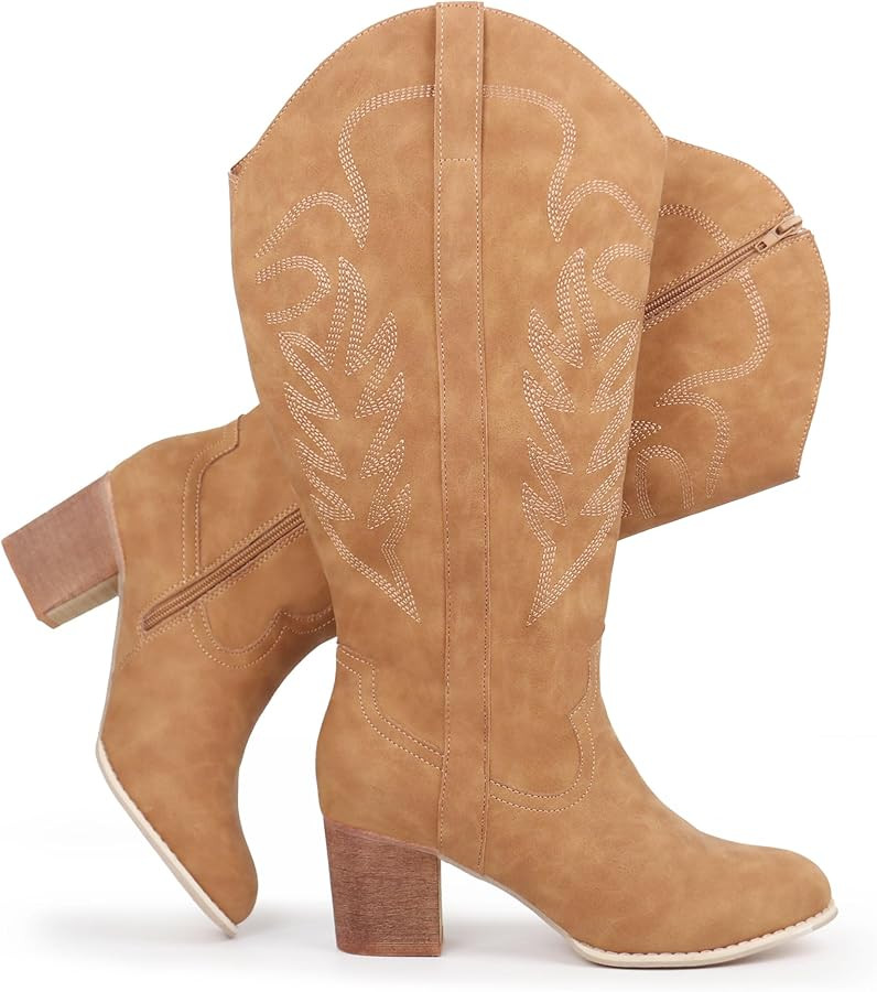 Women's Extra Wide Calf Cowboy Boots Embroidered Western Cowgirl Knee High Boots | Amazon (US)