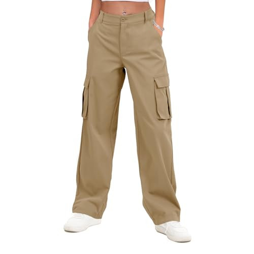 Gracyoga Khaki Cargo Pants for Women High Waisted Casual Pants Strecthy Baggy Cargo Pants with 6 Pockets Trendy Outfits X-Large | Amazon (US)