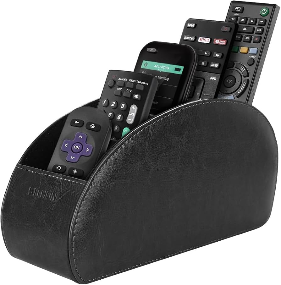 SITHON Remote Control Holder with 5 Compartments - PU Leather Remote Caddy Desktop Organizer Stor... | Amazon (US)