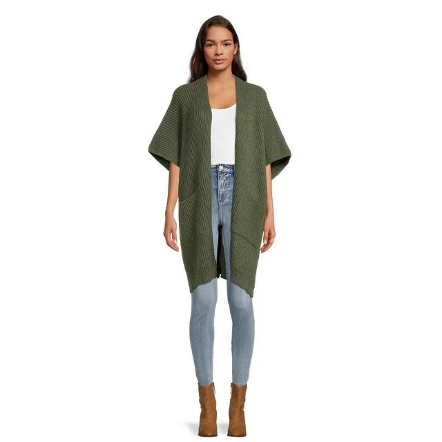 Time and Tru Women's Ribbed Sweater Cape with Pockets, One Size, Sea Turtle | Walmart (US)