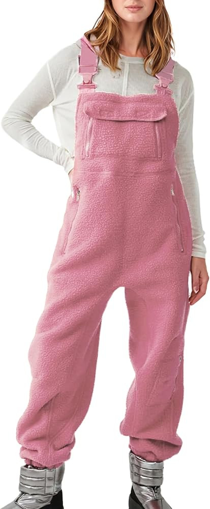 Warm Fleece Overalls for Women Winter Fuzzy Jumpsuits Adjustable Strap Sleeveless Fluffy Pants wi... | Amazon (US)