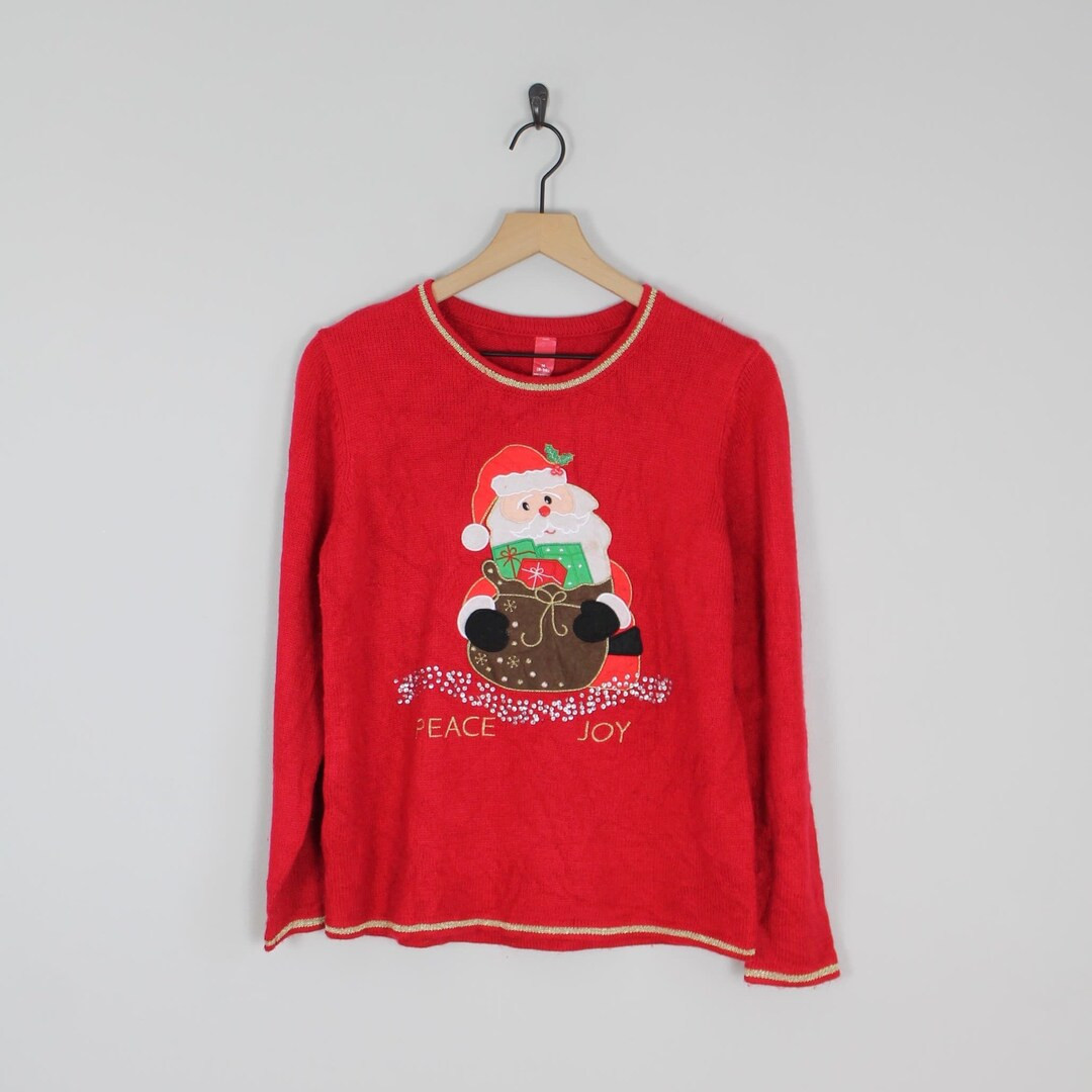 Embroidered Peace and Joy Santa Ugly Christmas Sweater, Tag Size Medium, Phrases and Sayings, San... | Etsy (US)