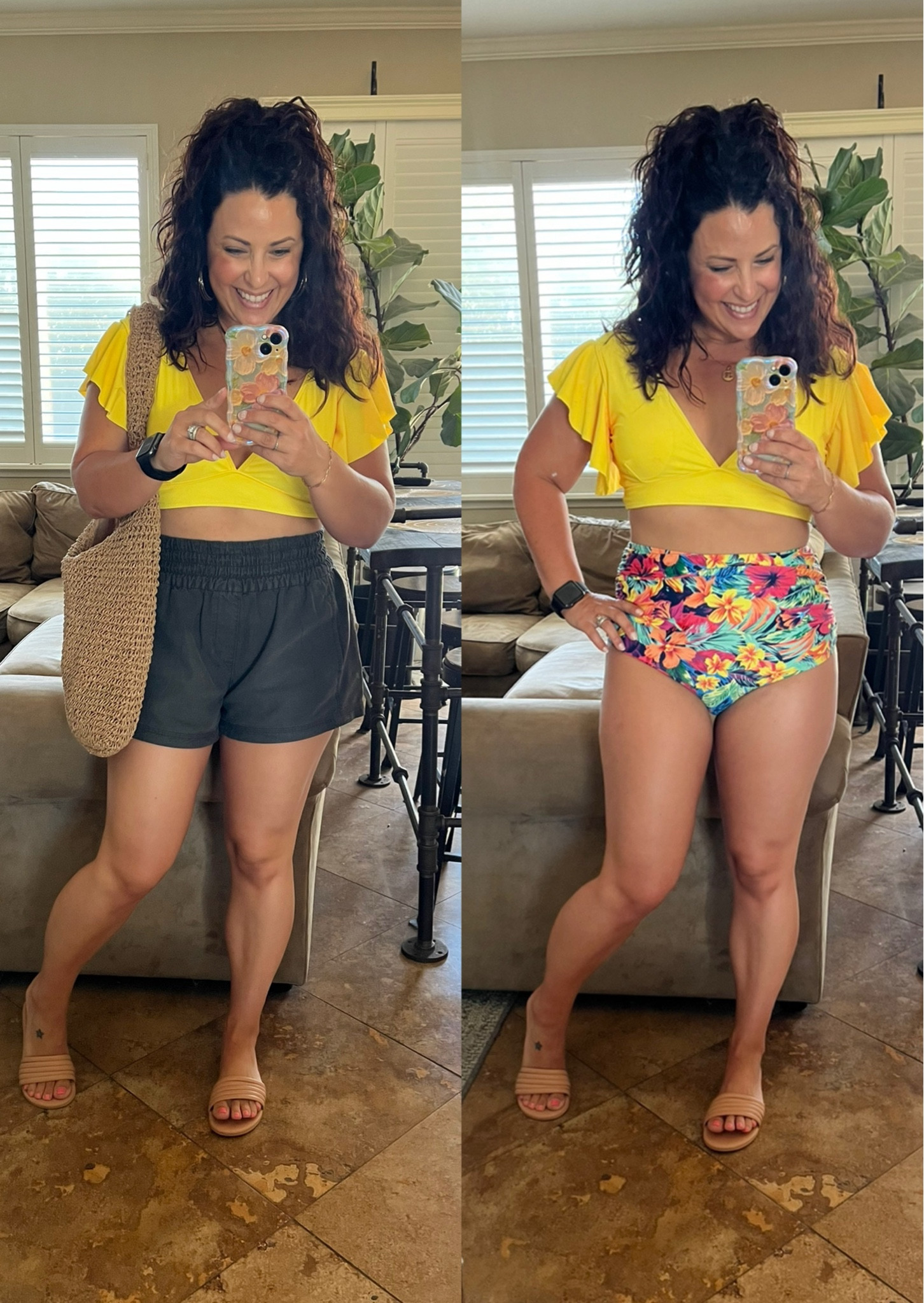 Poolside, vacation, beach must haves. I love this bikini, because it’s high waisted, has good tummy coverage and covers my behind, while still feeling cute! The flutter sleeve top can double as a crop top with shorts. I’m a 34d and wearing a medium in the bikini and small in the shorts.

#LTKTravel #LTKOver40 #LTKSwim