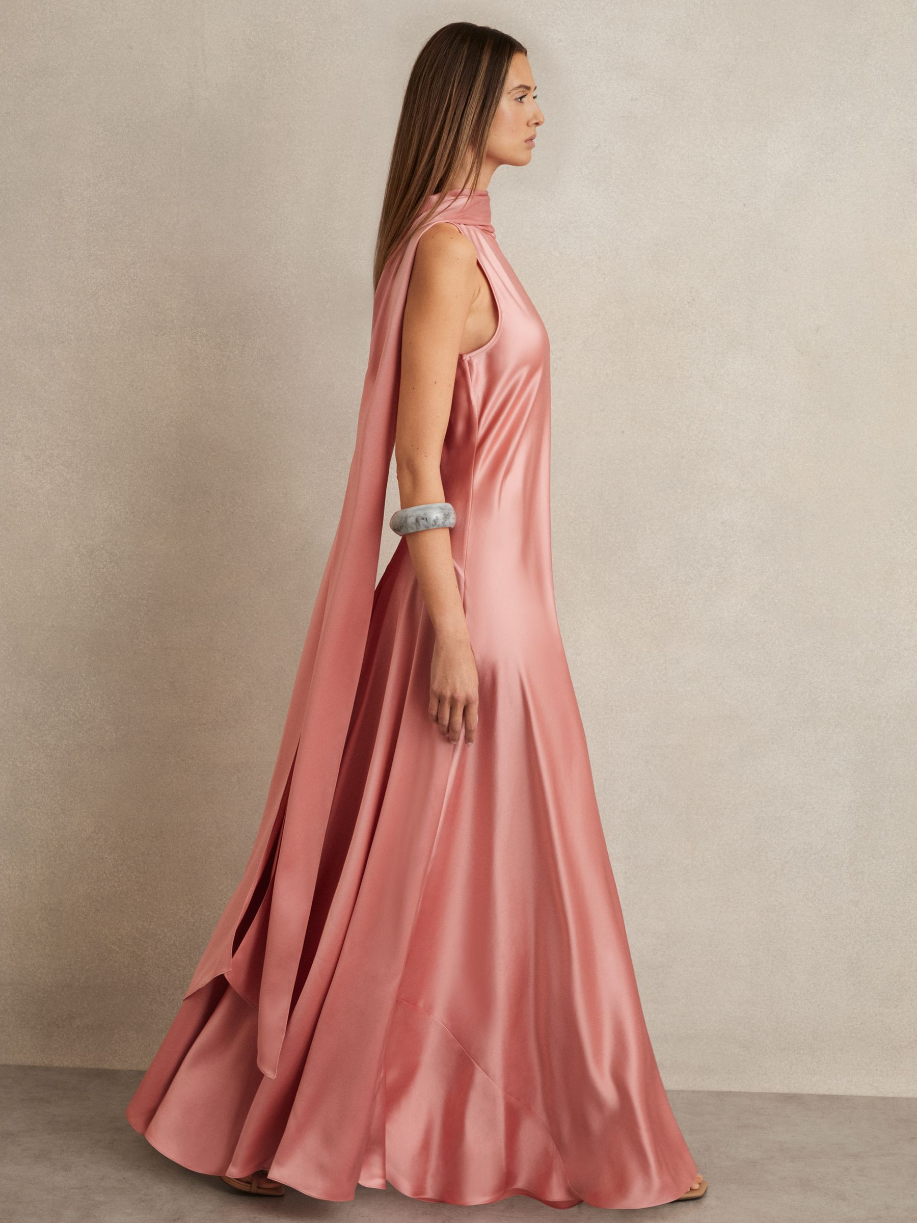 Reiss Satin Cape Maxi Dress in Pink - REISS | Reiss UK