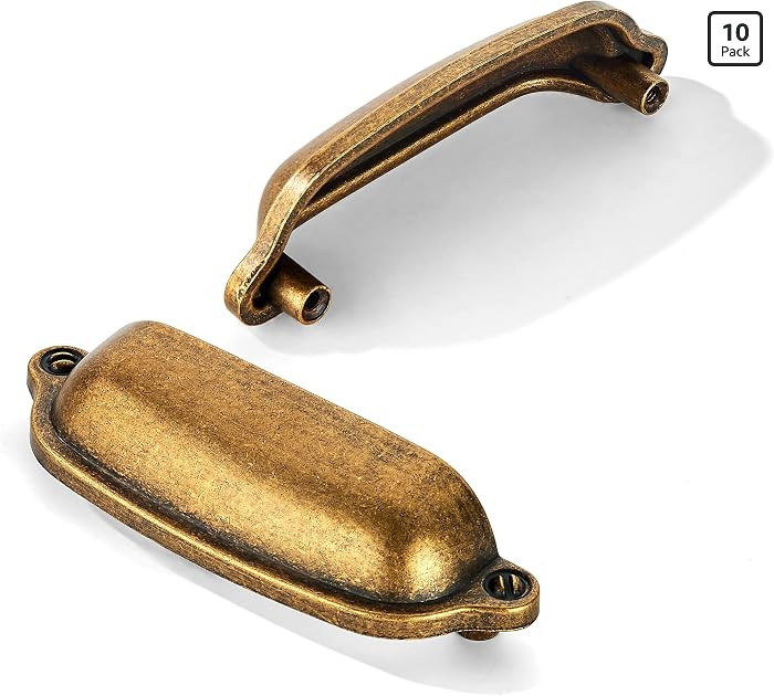 10 Pack 3 Inch(76mm) Bin Cup Drawer Pull,Antique Brass Cabinet Pulls Kitchen Cabinet Hardware, Fu... | Amazon (US)