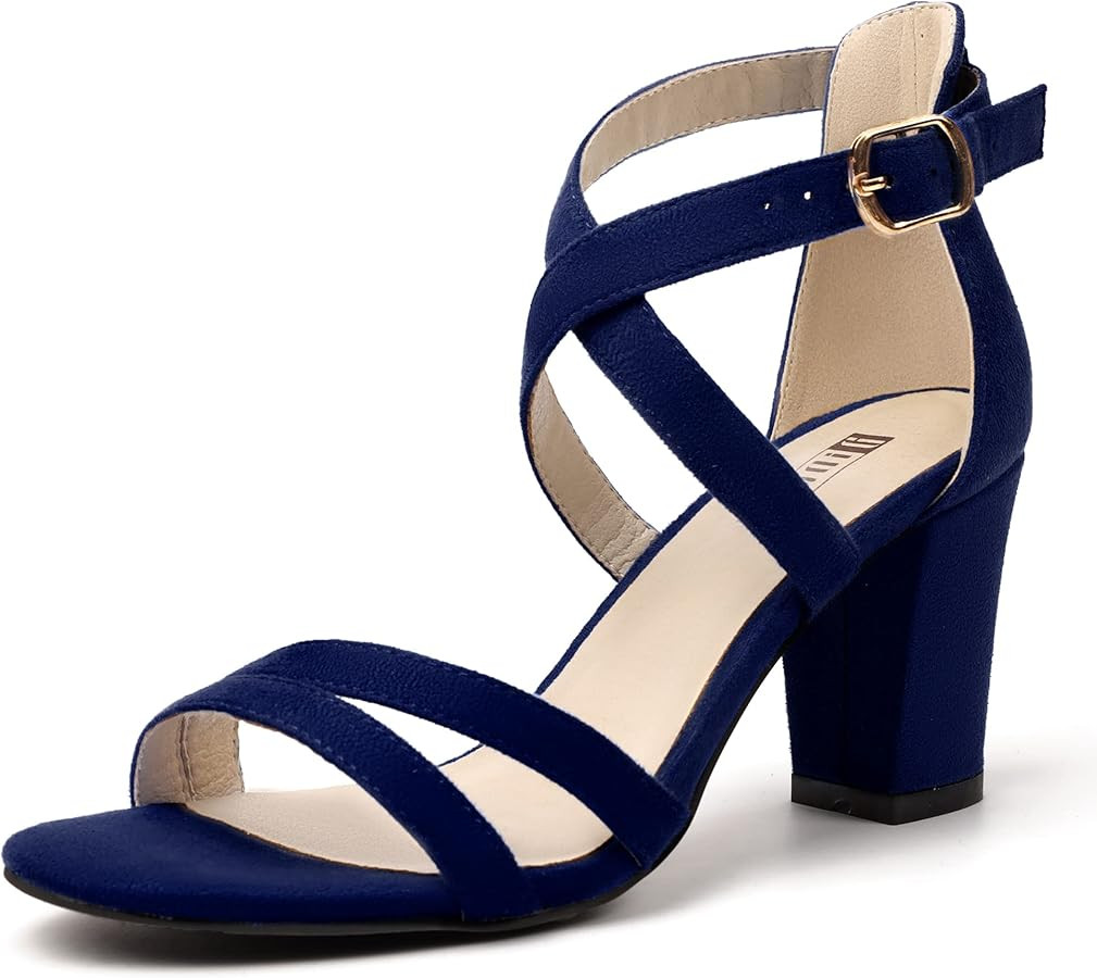 IDIFU Women's IN3 Gita Block Heel Open Toe Strappy Sandals Dress Shoes for Wedding Evening Prom | Amazon (US)