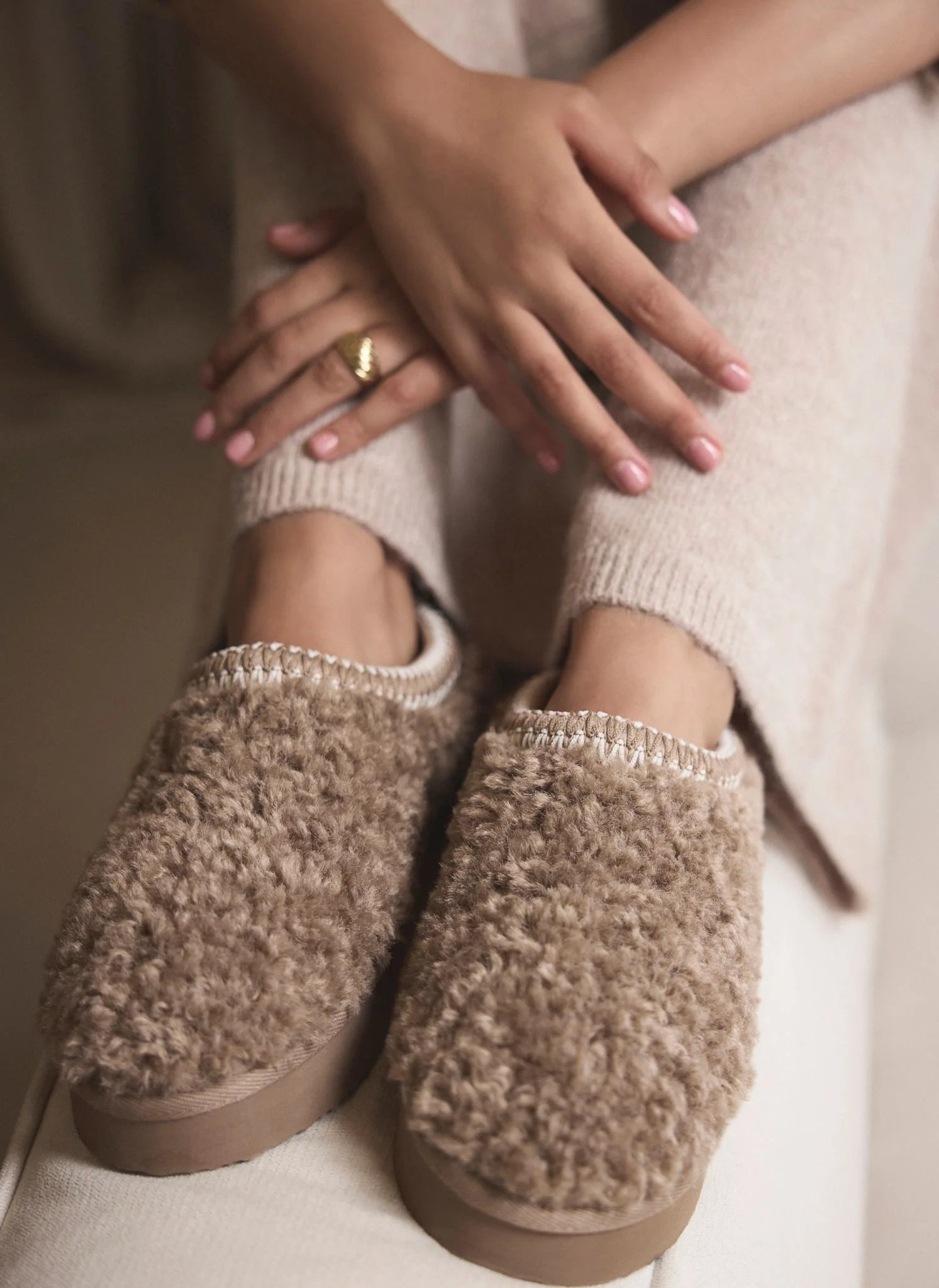 Neutral Borg Slippers | Mint Velvet
