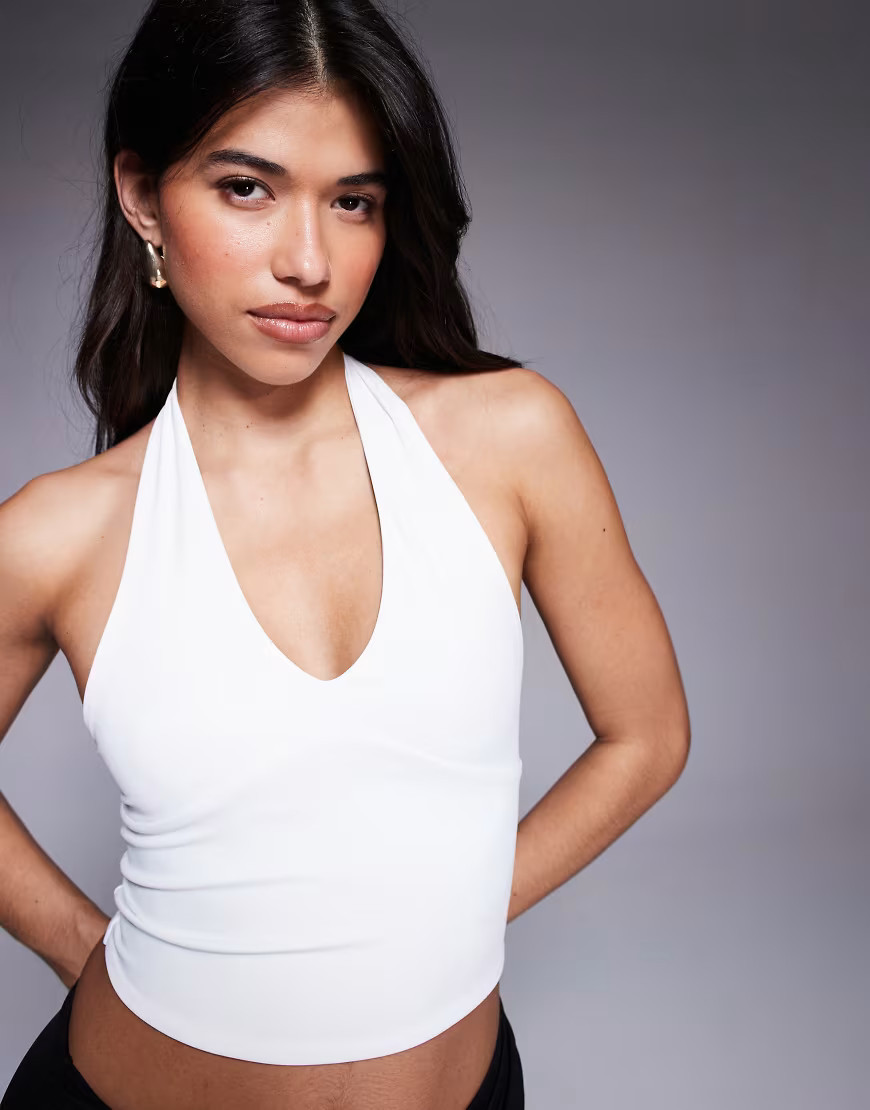 ASOS DESIGN sculpting halter neck crop top in white | ASOS (Global)