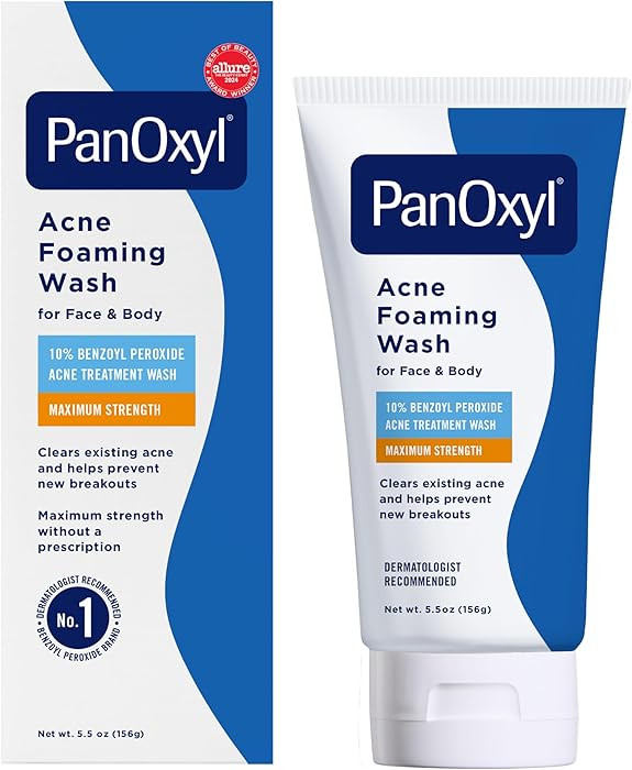 PanOxyl 10% Benzoyl Peroxide Acne Foaming Wash, Maximum Strength, Daily Acne-Fighting Face and Bo... | Amazon (US)