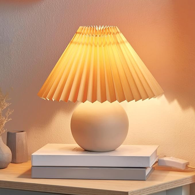 Brightech Serena LED Table Lamp - Modern Ceramic Lamp with Pleated Shade for Bedside, Nightstand,... | Amazon (US)