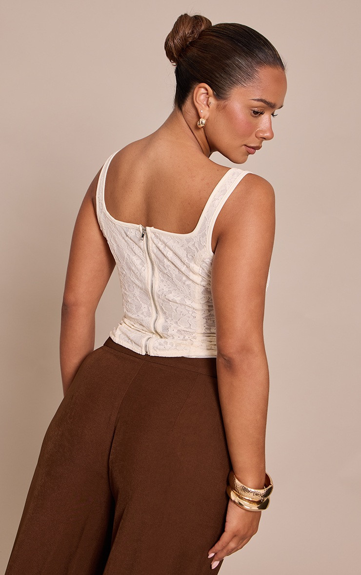 Shape CREAM LACE SQUARE NECK LONGLINE CORSET TOP | PrettyLittleThing US